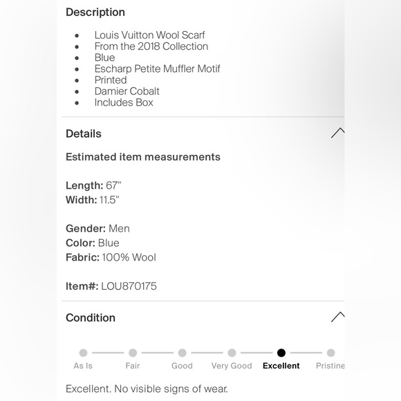 Louis Vuitton Damier Cobalt Wool Scarf (Men’s) - Preloved - Picture 8 of 9